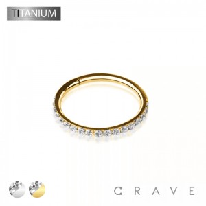 IMPLANT GRADE SOLID TITANIUM SIDE CZ PAVED HINGED SEGMENT RING FOR SEPTUM, HELIX, TRAGUS